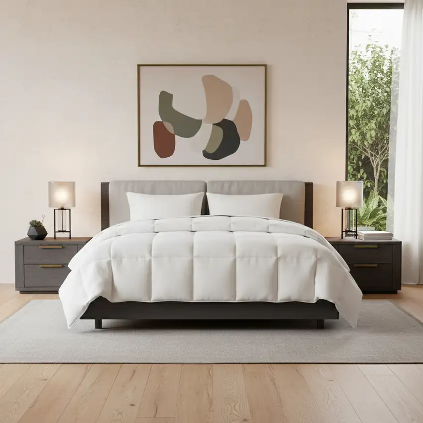 Set of Two White Ring Stitch Polyester Sham And Comforter Photo 2