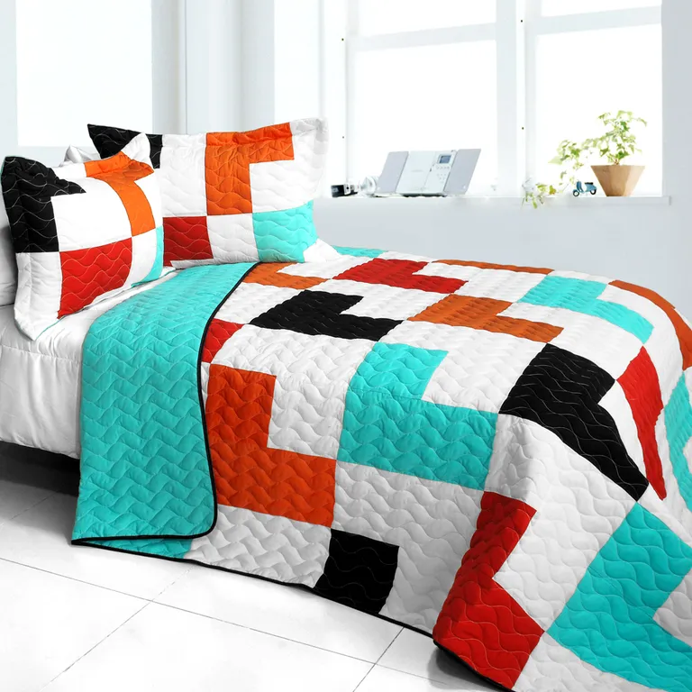 Shadow In the Water - 3PC Vermicelli - Quilted Patchwork Quilt Set (Full/Queen Size) Photo 1