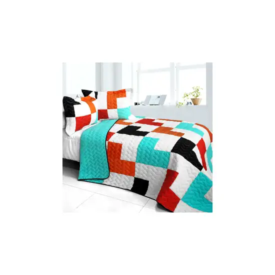 Shadow In the Water -  3PC Vermicelli - Quilted Patchwork Quilt Set (Full/Queen Size) Photo Swatch