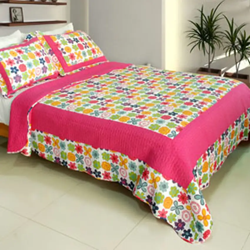 Simple Happiness -  100% Cotton 3PC Vermicelli-Quilted Patchwork Quilt Set (Full/Queen Size) Photo Swatch
