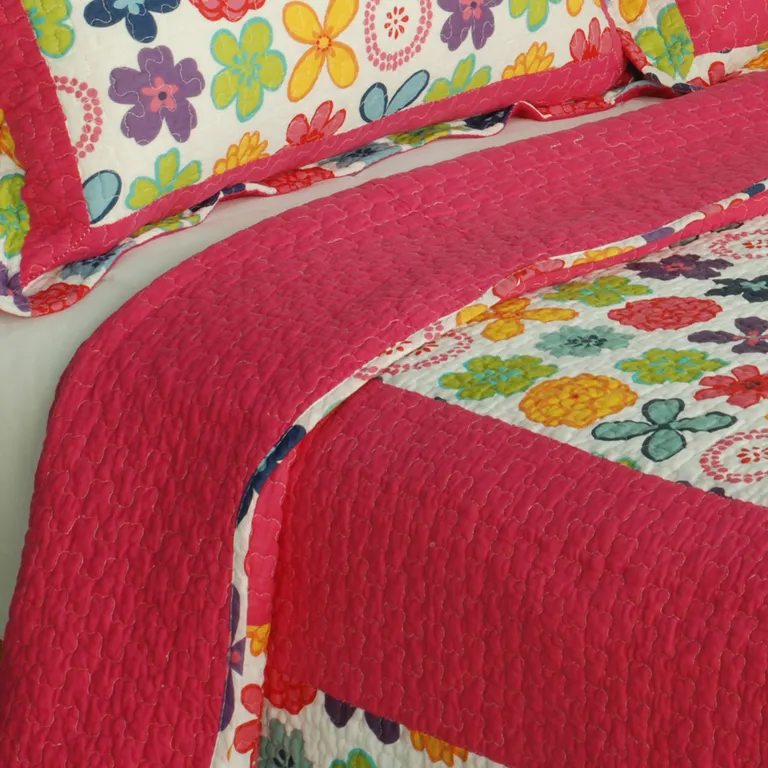Simple Happiness - 100% Cotton 3PC Vermicelli-Quilted Patchwork Quilt Set (Full/Queen Size) Photo 3