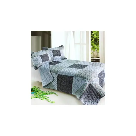 Simple life - 100% Cotton 3PC Vermicelli-Quilted Patchwork Quilt Set (Full/Queen Size) Photo 2