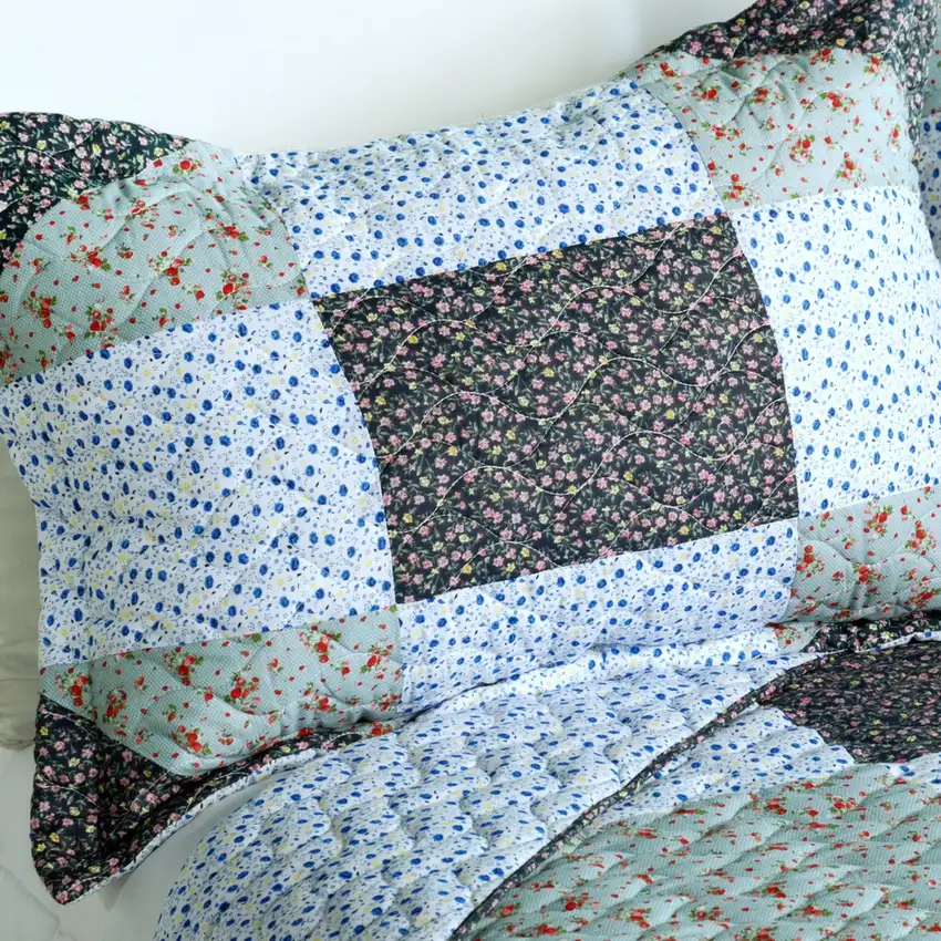 Simple life - 100% Cotton 3PC Vermicelli-Quilted Patchwork Quilt Set (Full/Queen Size) Photo 4