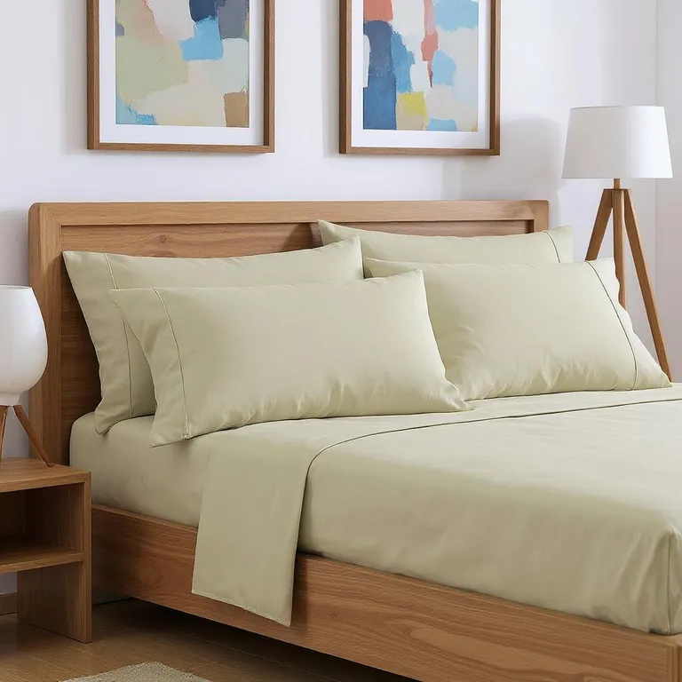 Six Piece Cream Microfiber King Sheet Set Photo 1