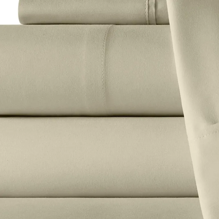 Six Piece Cream Microfiber Queen Sheet Set Photo 4