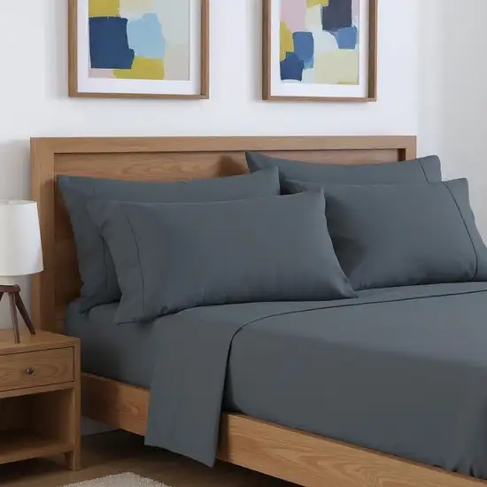 Six Piece Dark Gray Microfiber Queen Sheet Set Photo 1
