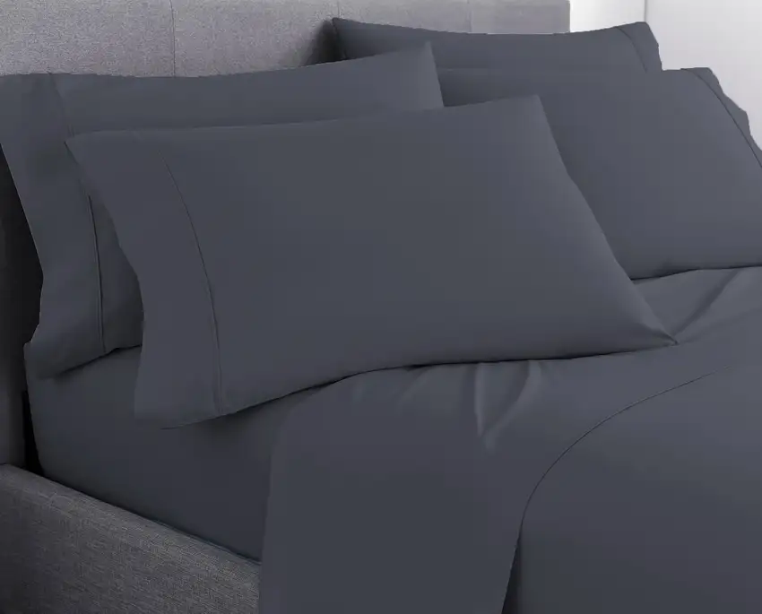 Six Piece Dark Gray Microfiber Queen Sheet Set Photo 6