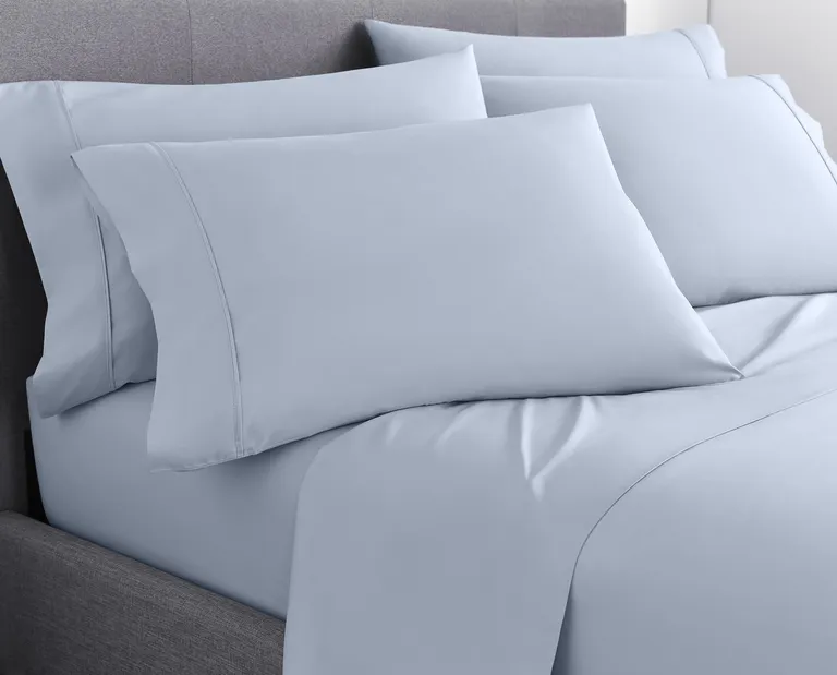 Six Piece Ice Blue Microfiber King Sheet Set Photo 5