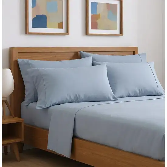 Six Piece Ice Blue Microfiber King Sheet Set Photo 1