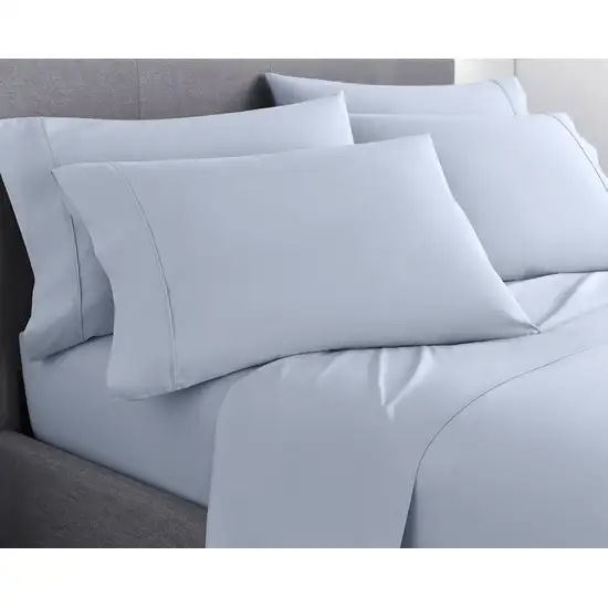 Six Piece Ice Blue Microfiber Queen Sheet Set Photo 5