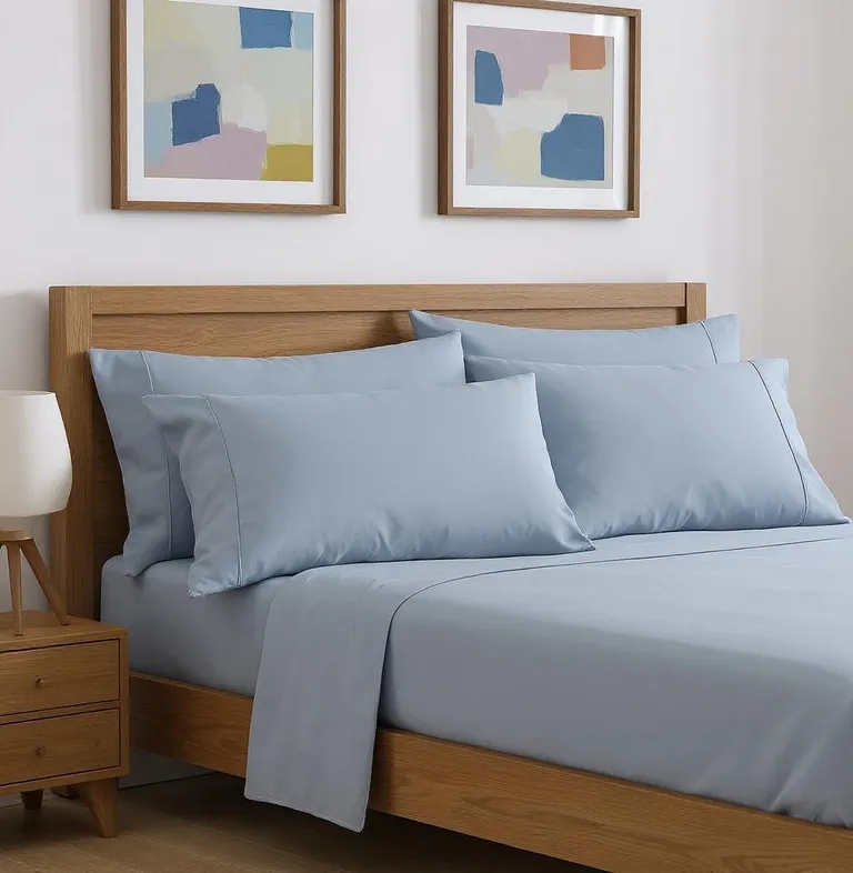 Six Piece Ice Blue Microfiber Queen Sheet Set Photo 1