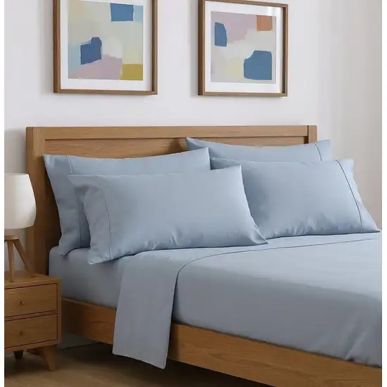 Six Piece Ice Blue Microfiber Queen Sheet Set Photo 1