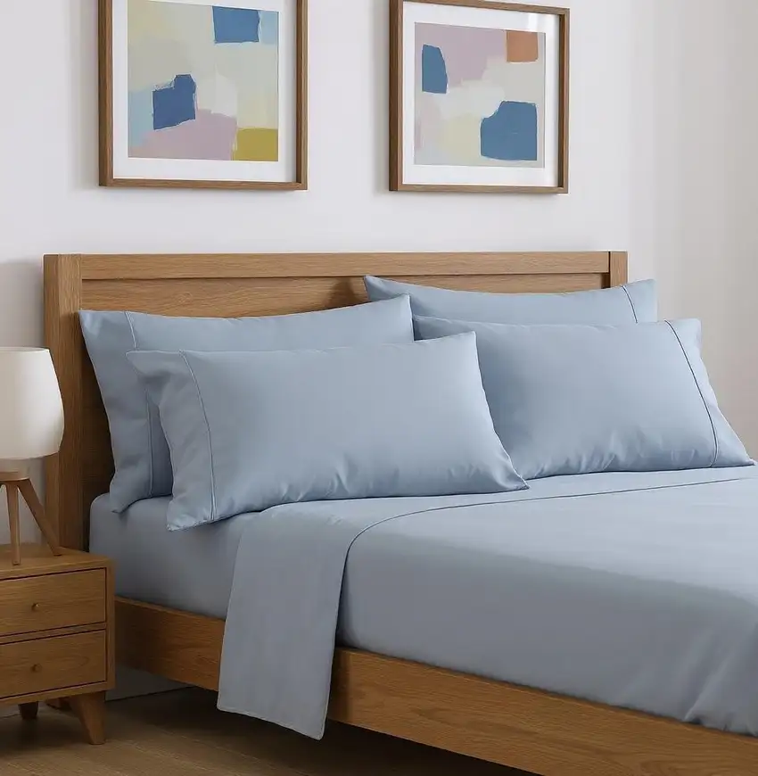 Six Piece Ice Blue Microfiber Queen Sheet Set Photo 1