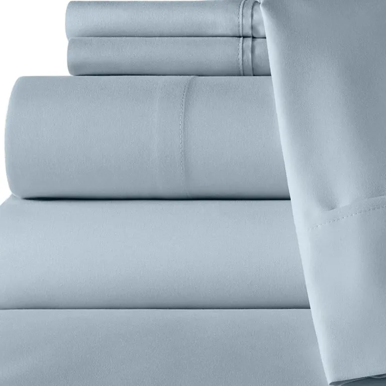 Six Piece Ice Blue Microfiber Queen Sheet Set Photo 3