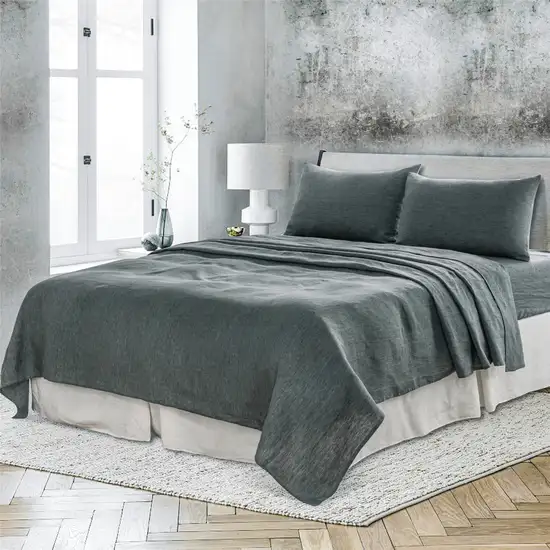Slate Gray Linen Full Double Flat Sheet Photo 5