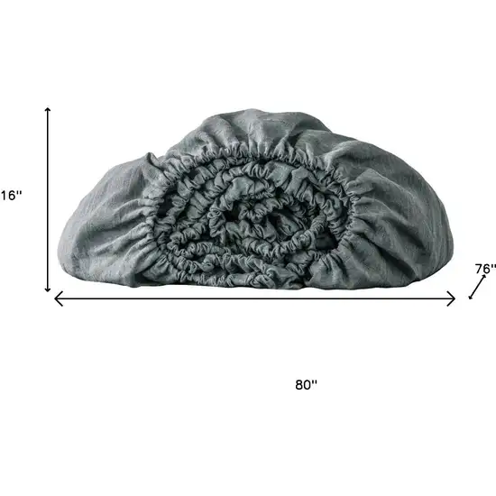 Slate Gray Linen King Fitted Sheet Photo 6