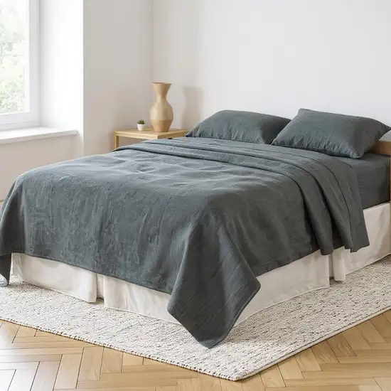 Slate Gray Linen King Flat Sheet Photo 2