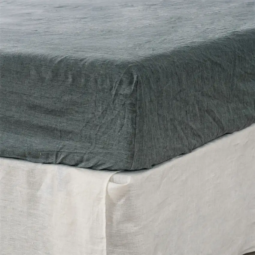 Slate Gray Linen Twin Fitted Sheet Photo 5