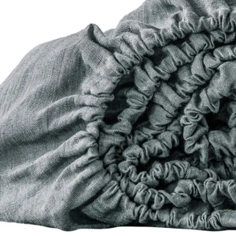 Slate Gray Linen Twin Fitted Sheet Photo 4
