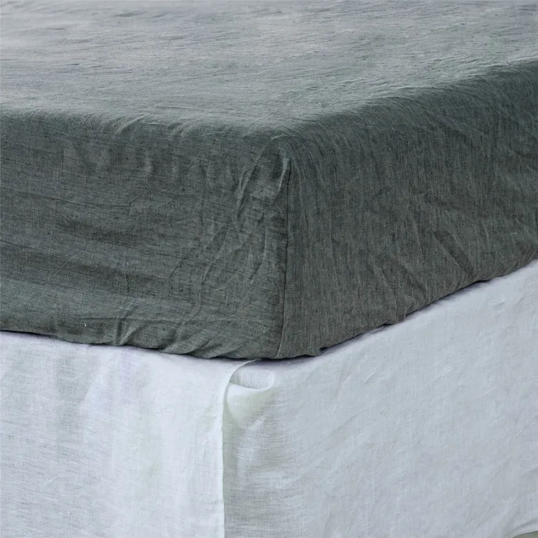 Slate Gray Linen Twin Fitted Sheet Photo 2