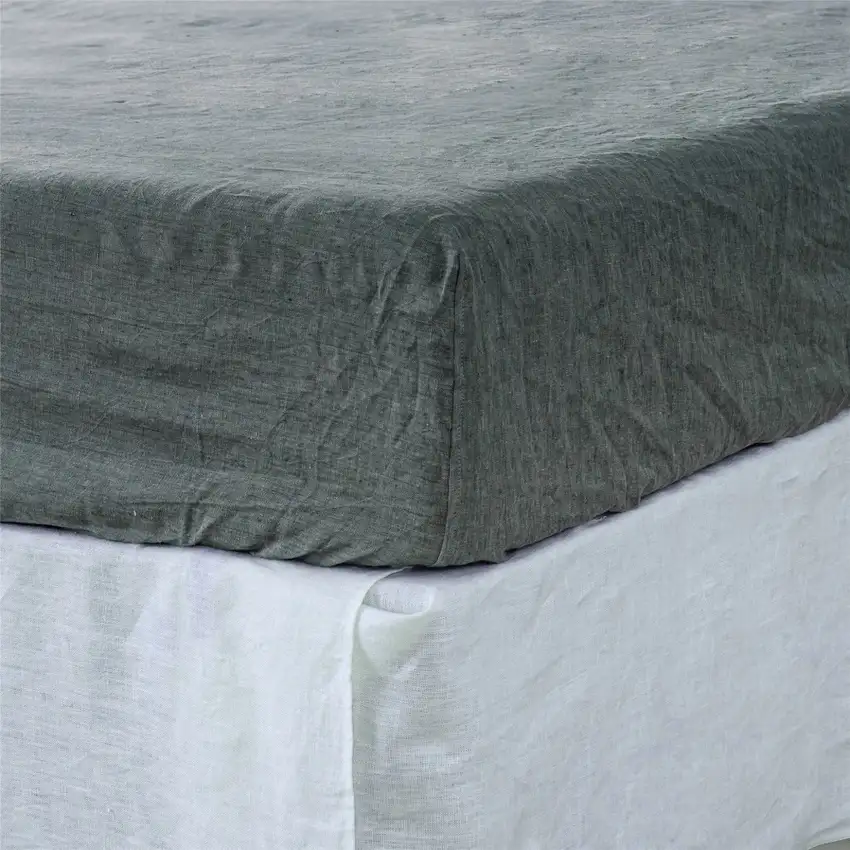 Slate Gray Linen Twin Fitted Sheet Photo 2