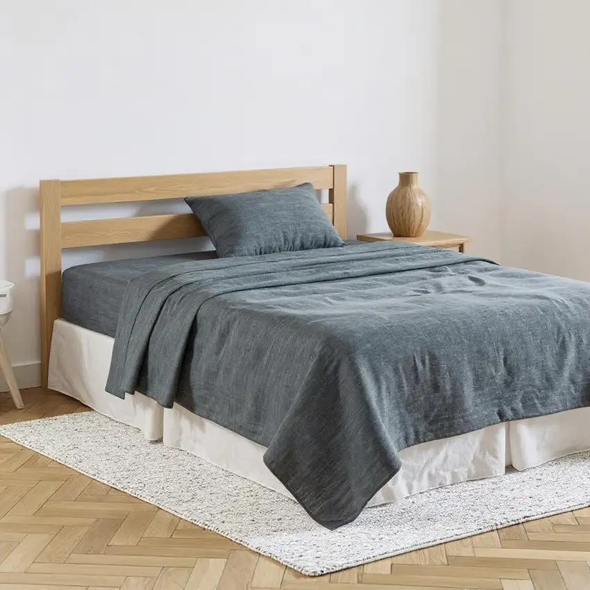 Slate Gray Linen Twin Flat Sheet Photo 2