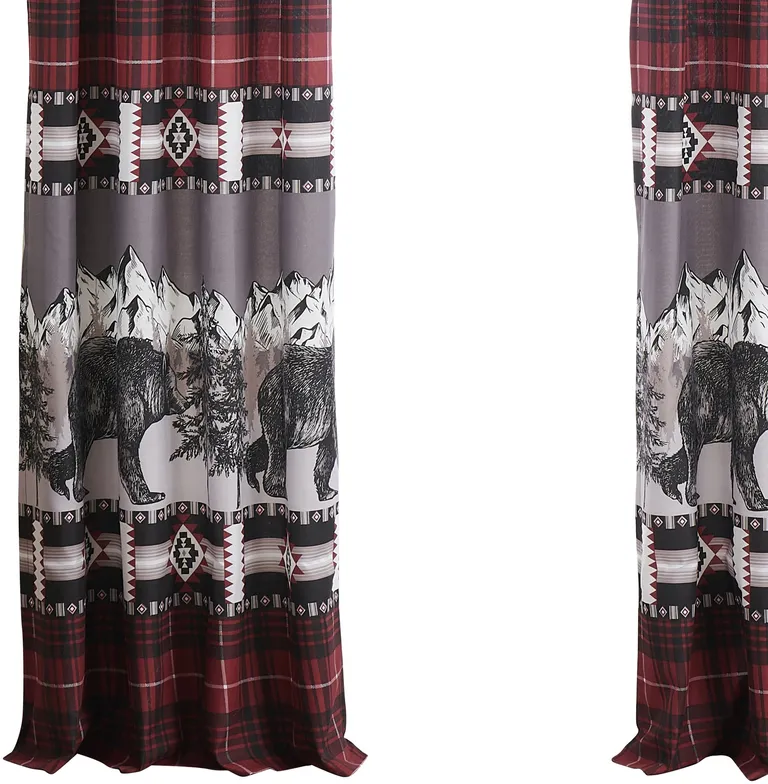 Sofia 84 Inch Bear Panel Curtains, Poly Microfiber, Red and Black Plaid Photo 4