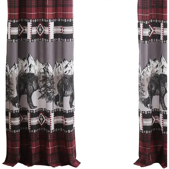 Sofia 84 Inch Bear Panel Curtains, Poly Microfiber, Red and Black Plaid Photo 4