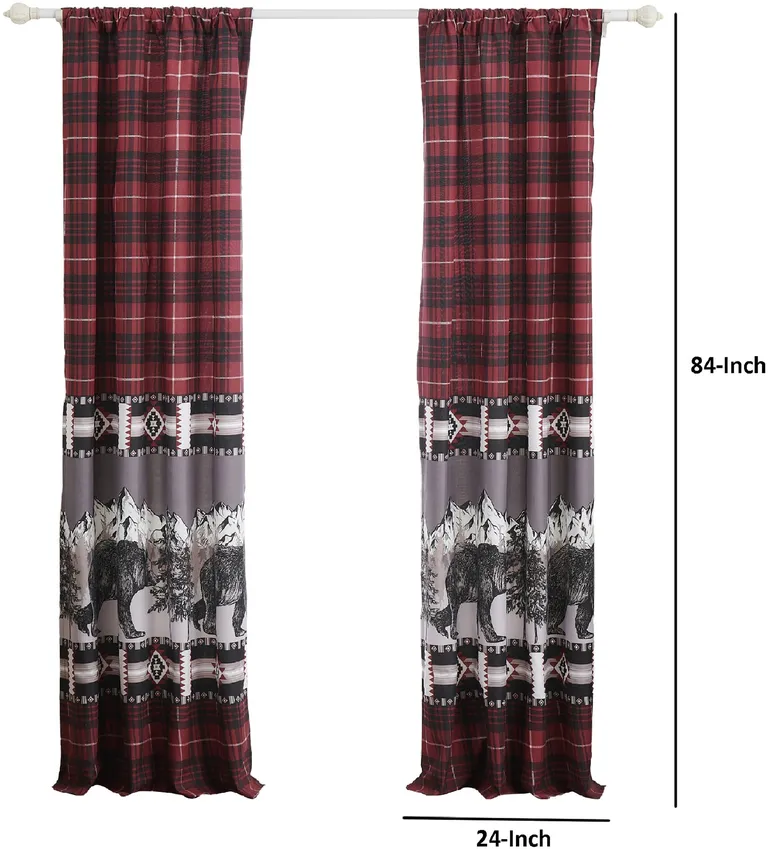 Sofia 84 Inch Bear Panel Curtains, Poly Microfiber, Red and Black Plaid Photo 5