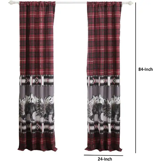 Sofia 84 Inch Bear Panel Curtains, Poly Microfiber, Red and Black Plaid Photo 5