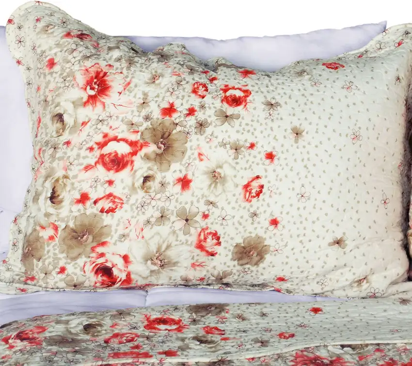 Splendid Beauty -  3PC Cotton Contained Vermicelli-Quilted Patchwork Quilt Set (Full/Queen Size) Photo 2