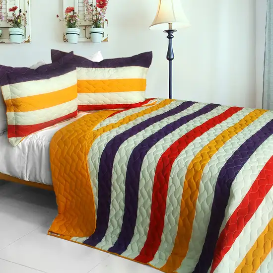 Spoken Word  -  3PC Vermicelli-Quilted Patchwork Quilt Set (Full/Queen Size) Photo 1