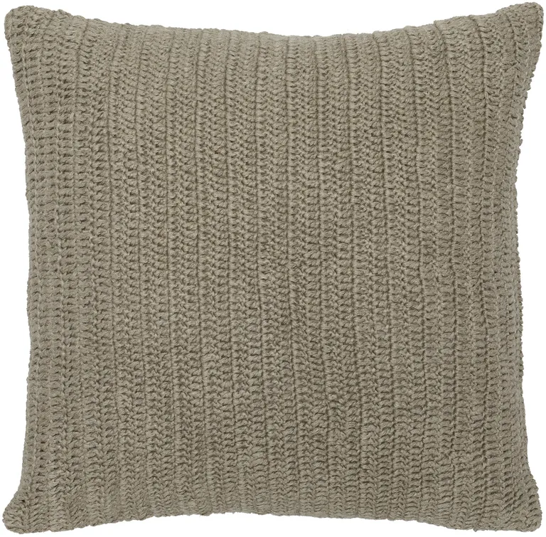 Square Fabric Throw Pillow with Hand Knit Details and Knife Edges, Brown Photo 1
