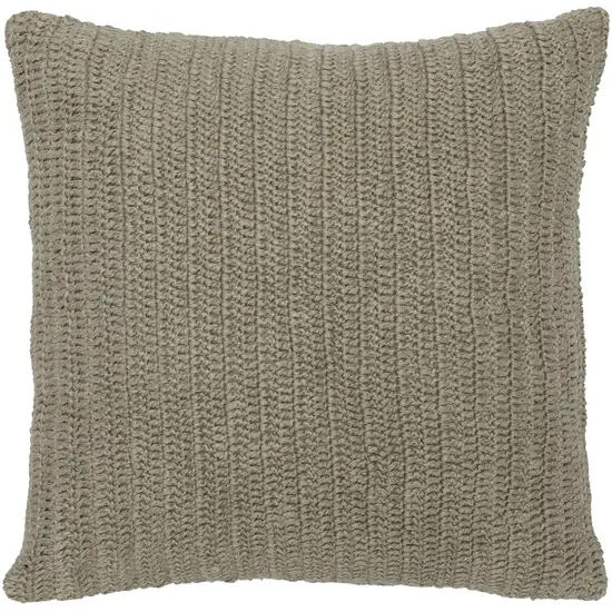 Square Fabric Throw Pillow with Hand Knit Details and Knife Edges, Brown Photo 1