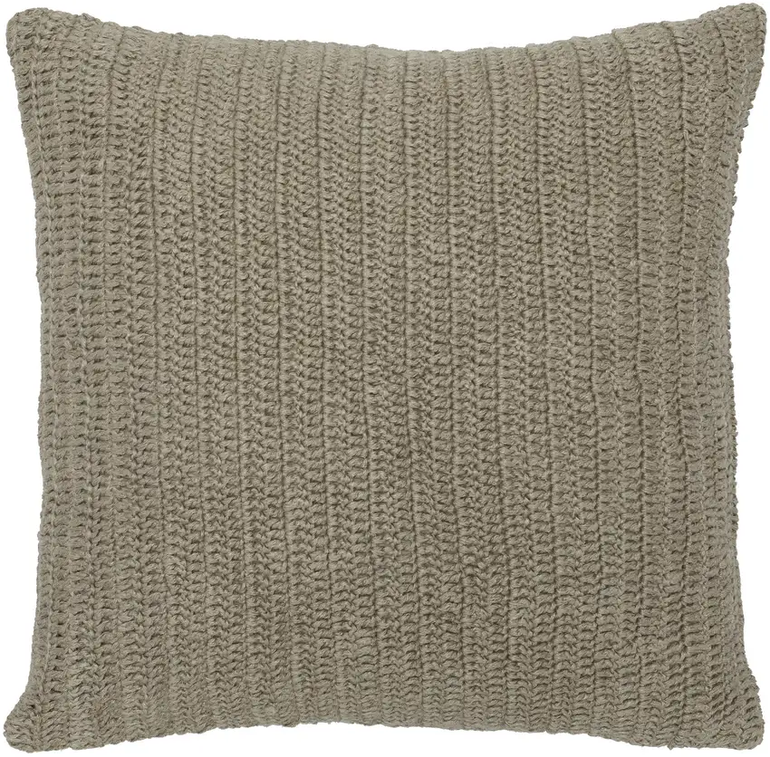 Square Fabric Throw Pillow with Hand Knit Details and Knife Edges, Brown Photo 1