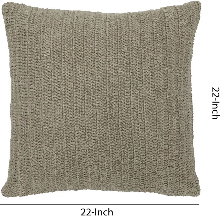 Square Fabric Throw Pillow with Hand Knit Details and Knife Edges, Brown Photo 5