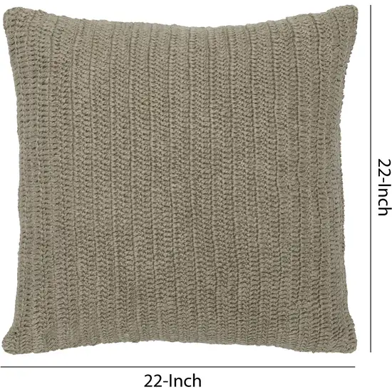 Square Fabric Throw Pillow with Hand Knit Details and Knife Edges, Brown Photo 5