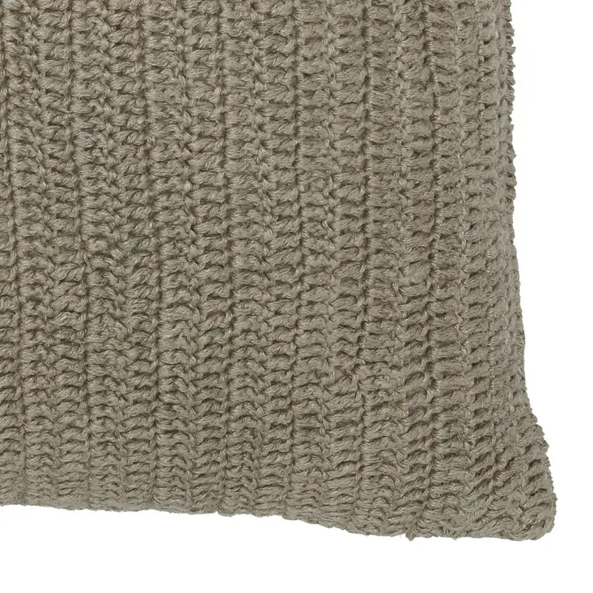Square Fabric Throw Pillow with Hand Knit Details and Knife Edges, Brown Photo 4
