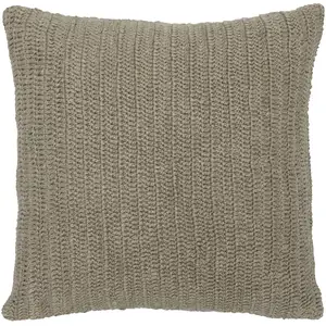 Photo of Square Fabric Throw Pillow with Hand Knit Details and Knife Edges, Brown