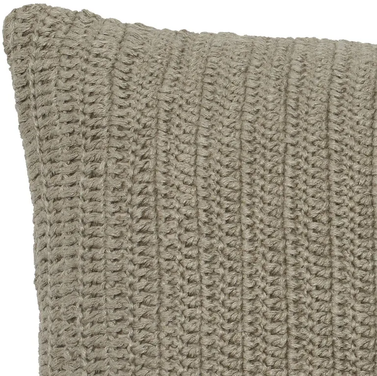 Square Fabric Throw Pillow with Hand Knit Details and Knife Edges, Brown Photo 2