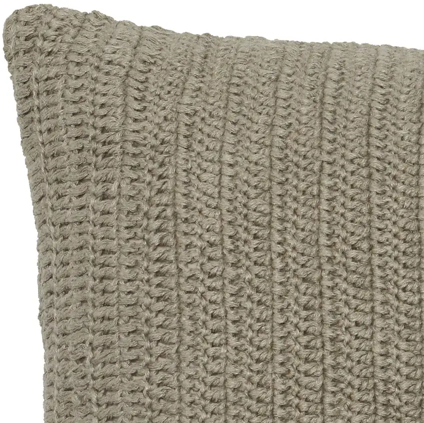 Square Fabric Throw Pillow with Hand Knit Details and Knife Edges, Brown Photo 2