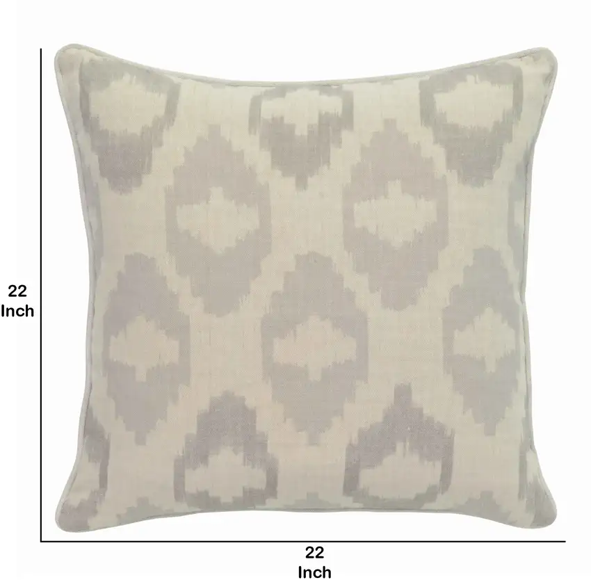 Square Fabric Throw Pillow with Metallic Embroidered Details,Gray and Beige Photo 5