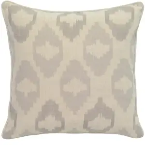 Photo of Square Fabric Throw Pillow with Metallic Embroidered Details,Gray and Beige