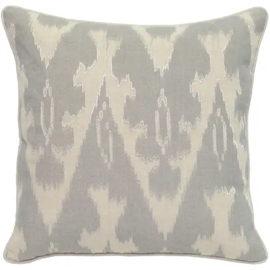 Square Fabric Throw Pillow with Metallic Embroidered Details,Gray and Beige Photo 2
