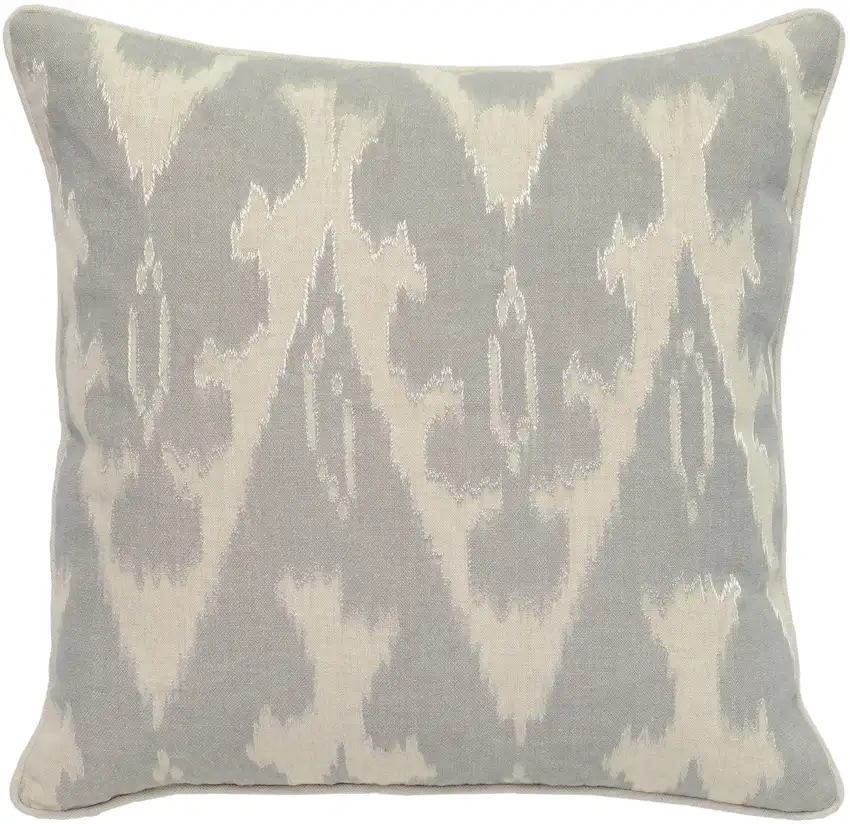 Square Fabric Throw Pillow with Metallic Embroidered Details,Gray and Beige Photo 2