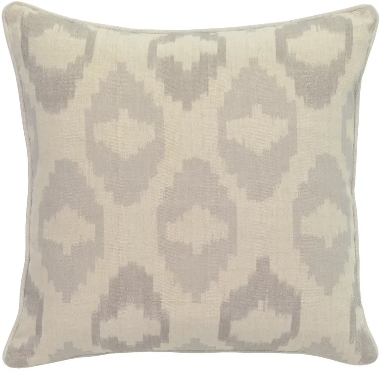 Square Fabric Throw Pillow with Metallic Embroidered Details,Gray and Beige Photo 1