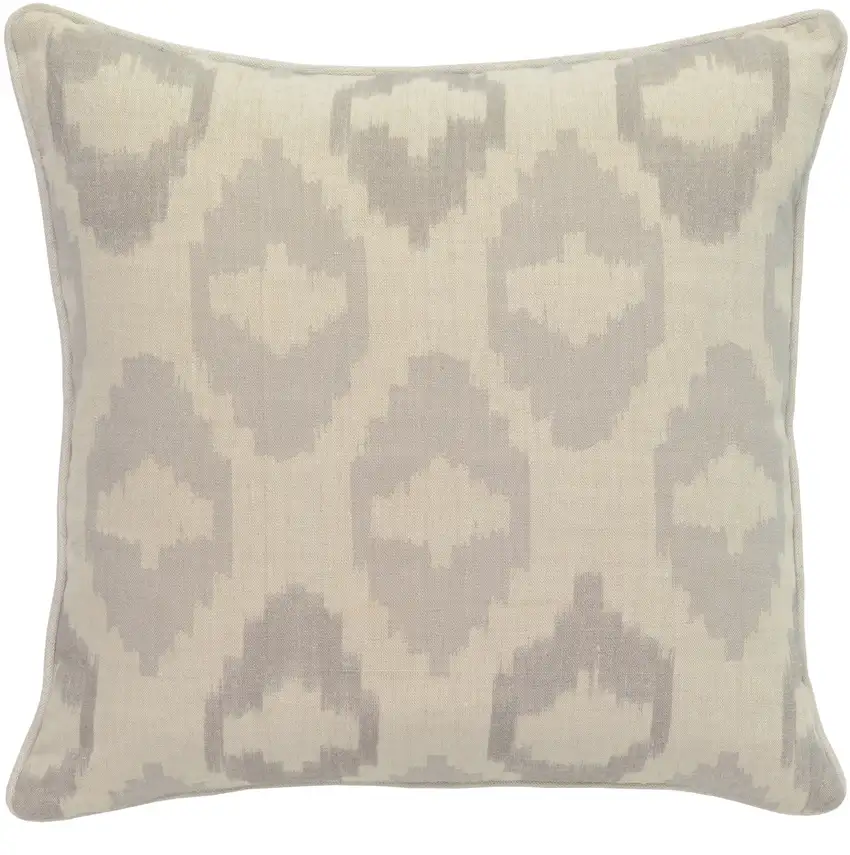 Square Fabric Throw Pillow with Metallic Embroidered Details,Gray and Beige Photo 1