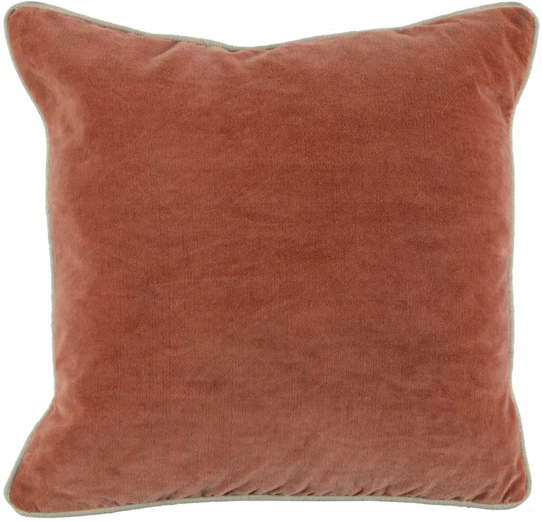 Square Fabric Throw Pillow with Solid Color and Piped Edges, Pink Photo 1
