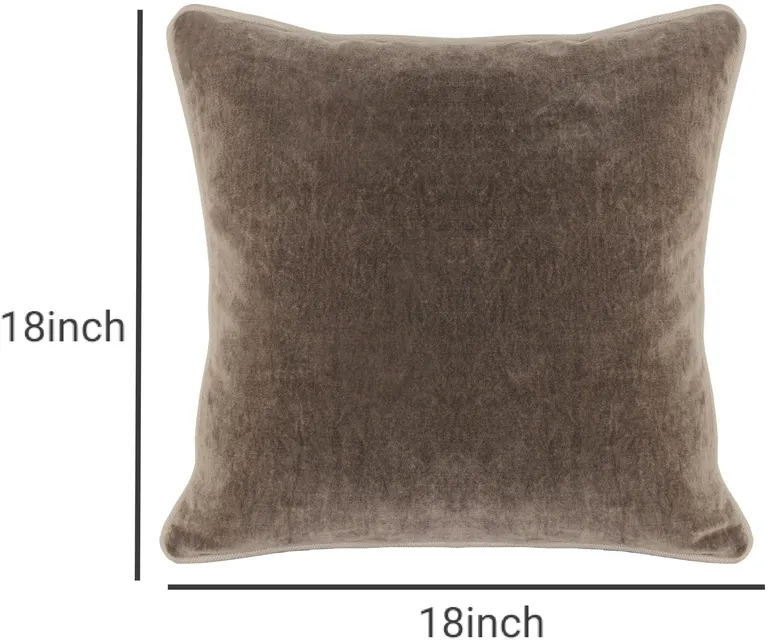 Square Fabric Throw Pillow with Solid Color and Piped Edges, Taupe Brown Photo 5