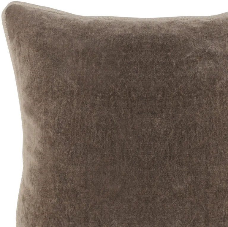 Square Fabric Throw Pillow with Solid Color and Piped Edges, Taupe Brown Photo 2